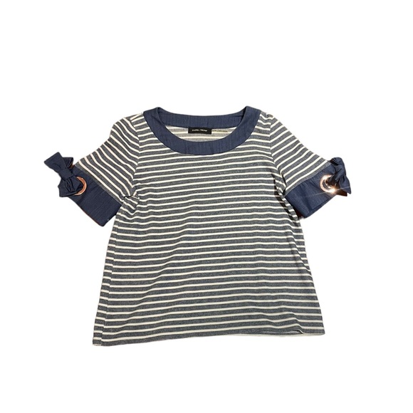 Ivanka Trump navy white nautical short sleeve preppy striped pullover top medium - Picture 5 of 11